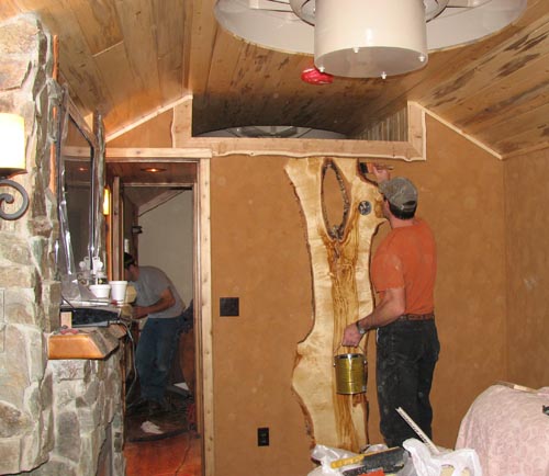 Varnishing live edge trim in GN 441's living room